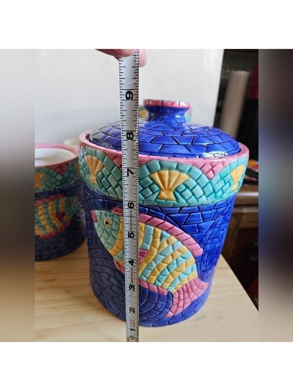 Vintage 90s Clay Art Mosaics 3-piece Ceramic Canister Set - Picture 15 of 16